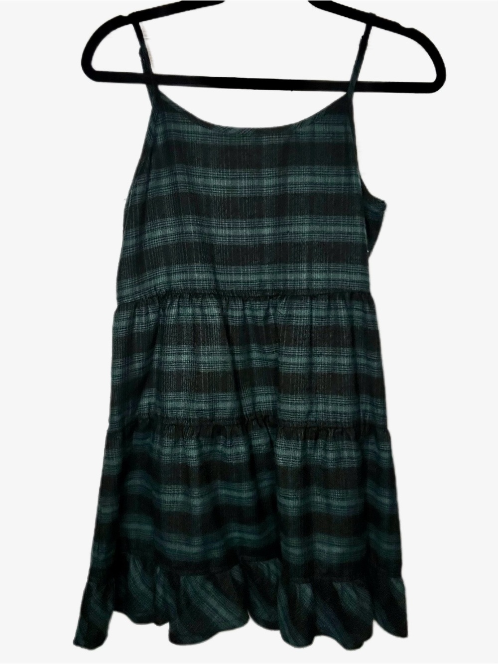 Green Plaid Tiered Babydoll Dress with Ruffles